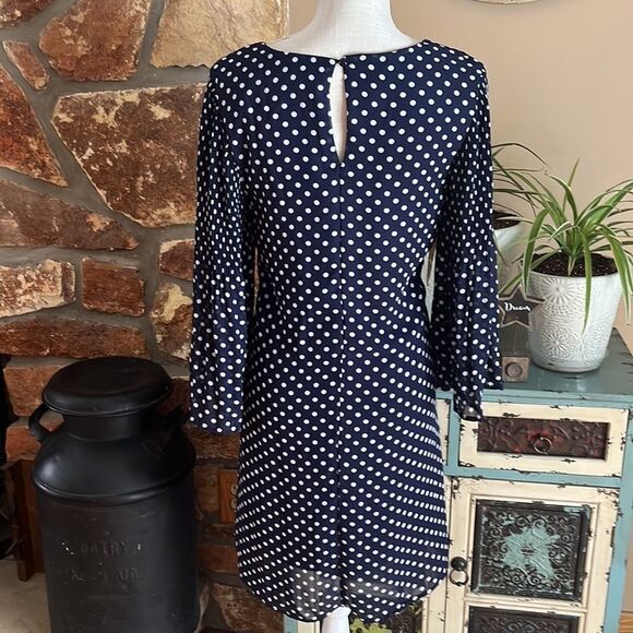 Robert Louis Navy and White Polka Dot Bell Sleeve Dress Size Small - Picture 5 of 11